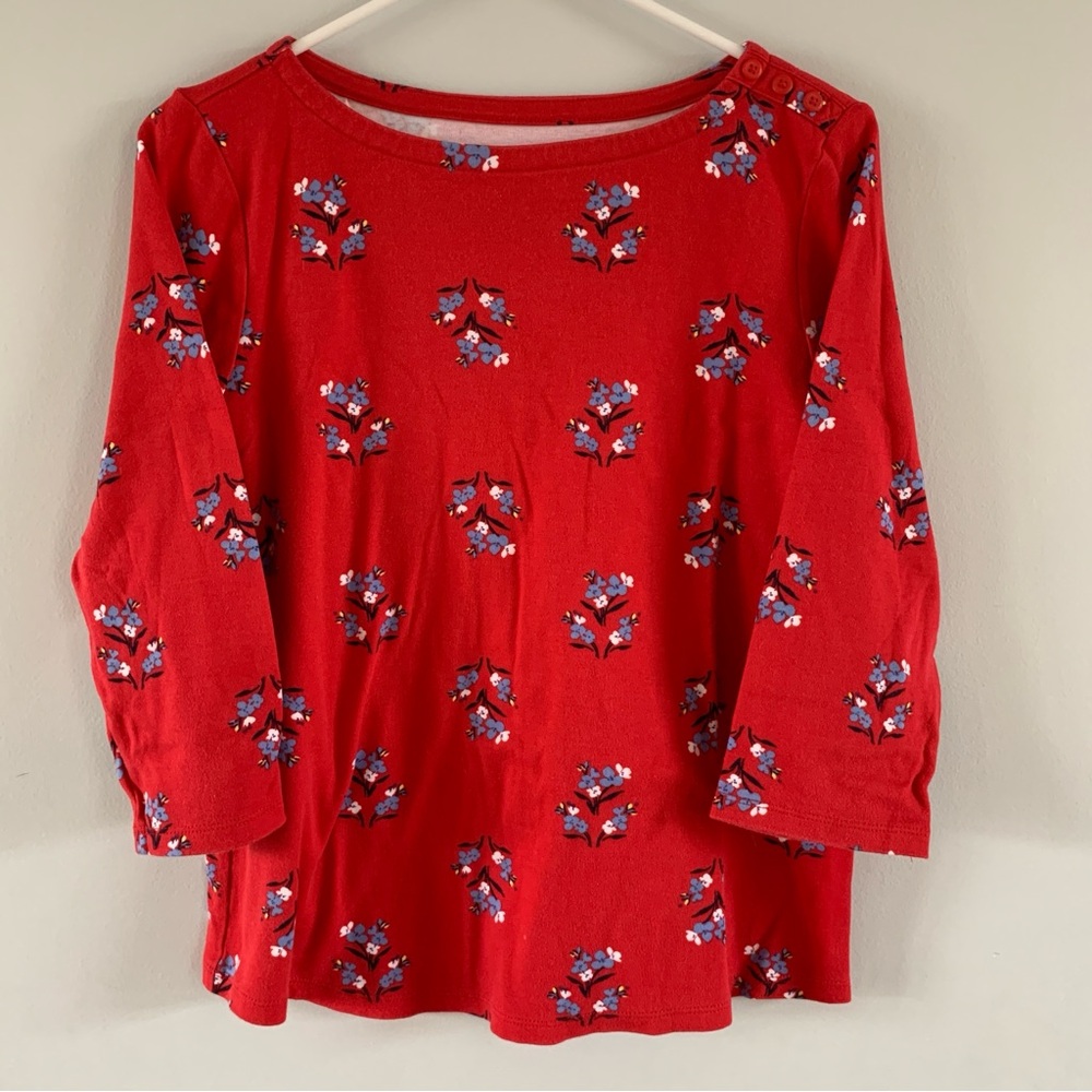 Supima Cotton Shirt Red Floral Size Large Top 3/4 Sleeve Charter Club